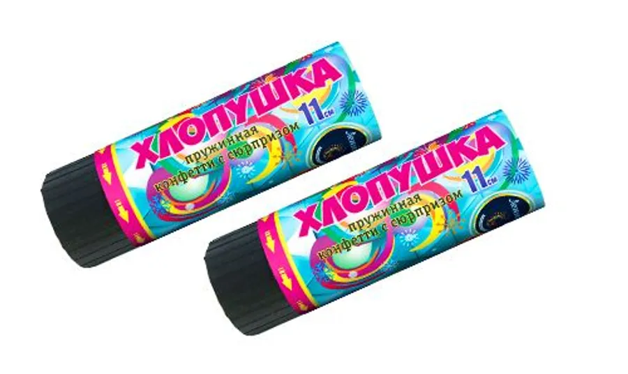 Пружинная хлопушка 11 см (конф+сюрприз)